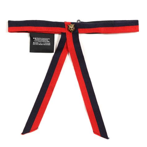 Gucci Grosgrain Web Feline Neck Bow Blue Red 